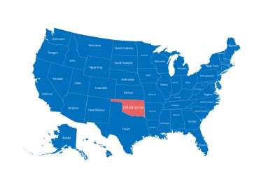 Abd Haritası. Kırpma yolu ve durum adı ile görüntü. Eyalet işareti. Kansas. Vektör çizimi.
