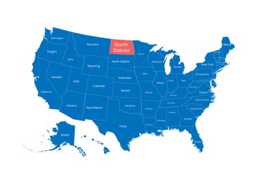 Abd Haritası. Kırpma yolu ve durum adı ile görüntü. Eyalet işareti. Kuzey Dakota. Vektör çizimi.