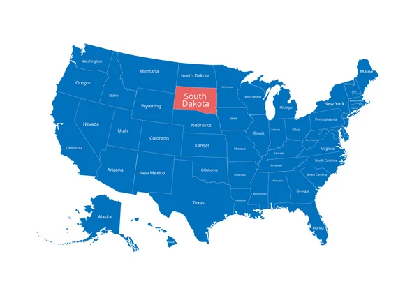 Карта США. Зображення з відсічним контуром та назвою станів. Державний знак. Південна Дакота. Векторна ілюстрація. — стоковий вектор