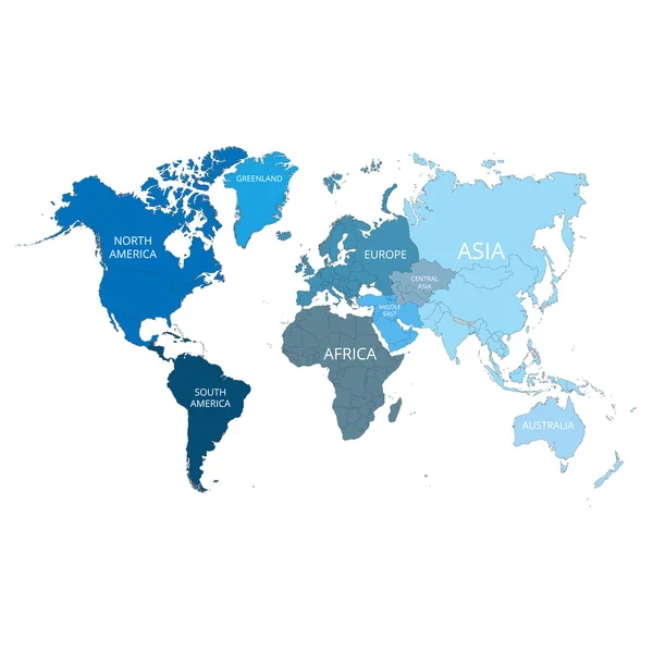 Dünya harita kıtaların isimleriyle. Vektör çizim.