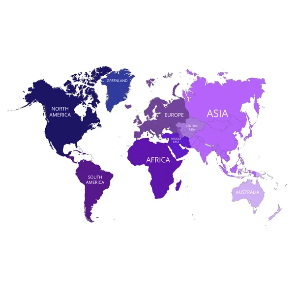 Dünya harita kıtaların isimleriyle. Vektör çizim. — Stok Vektör