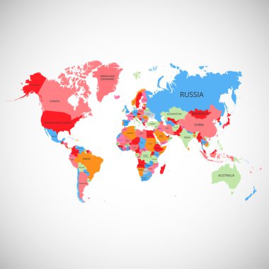 Dünyanın renkli harita. Vektör çizim.