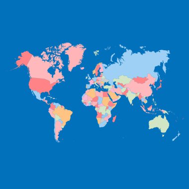 Dünyanın renkli harita. Vektör çizim.