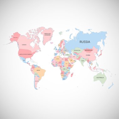 Dünyanın renkli harita. Vektör çizim.