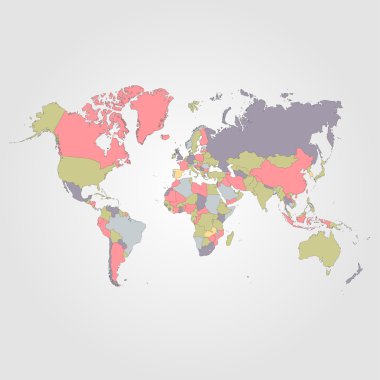 Dünyanın renkli harita. Vektör çizim.