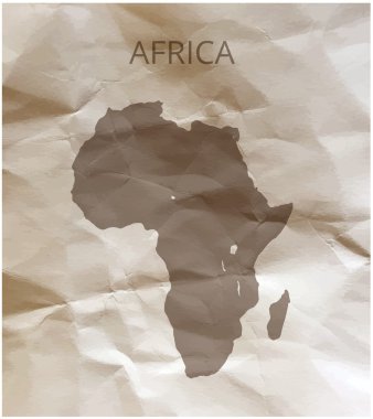 Afrika harita kağıt üzerinde. Papirüs üzerinde Afrika Haritası. Vektör çizim.
