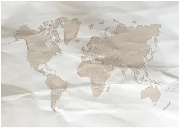 Mapa do mundo no papel. Mapa do mundo em papiro. Ilustração vetorial . — Vetor de Stock