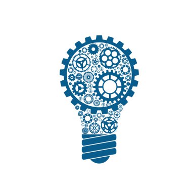 Basit ampul Dişliler içinde kavramsal simgesiyle. Vektör çizim