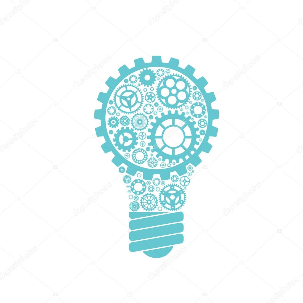 Simple light bulb conceptual icon with gears inside. Vector illustration