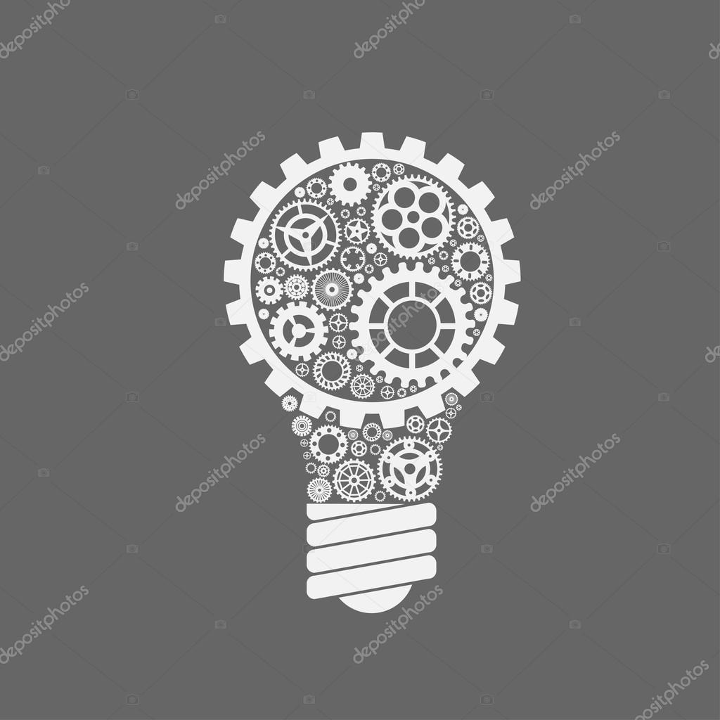 Simple light bulb conceptual icon with gears inside. Vector illustration