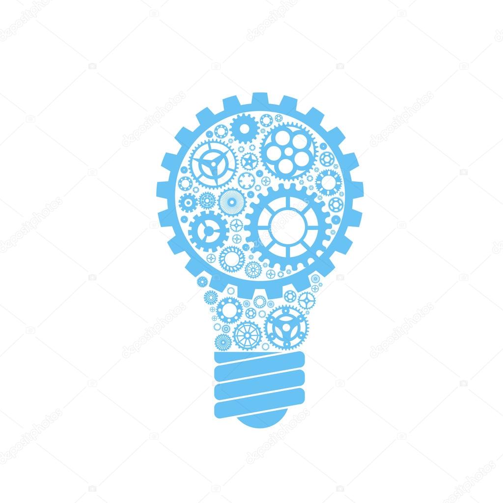 Simple light bulb conceptual icon with gears inside. Vector illustration