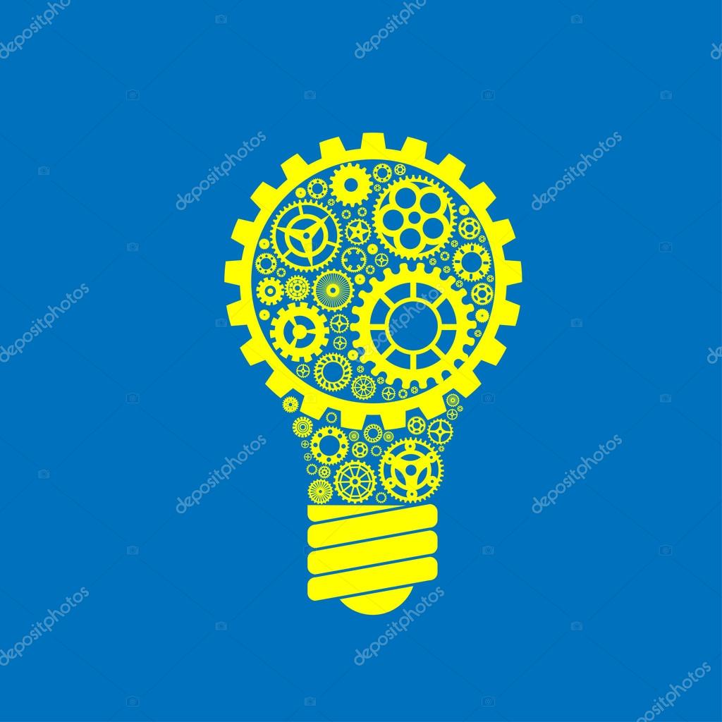 Simple light bulb conceptual icon with gears inside. Vector illustration