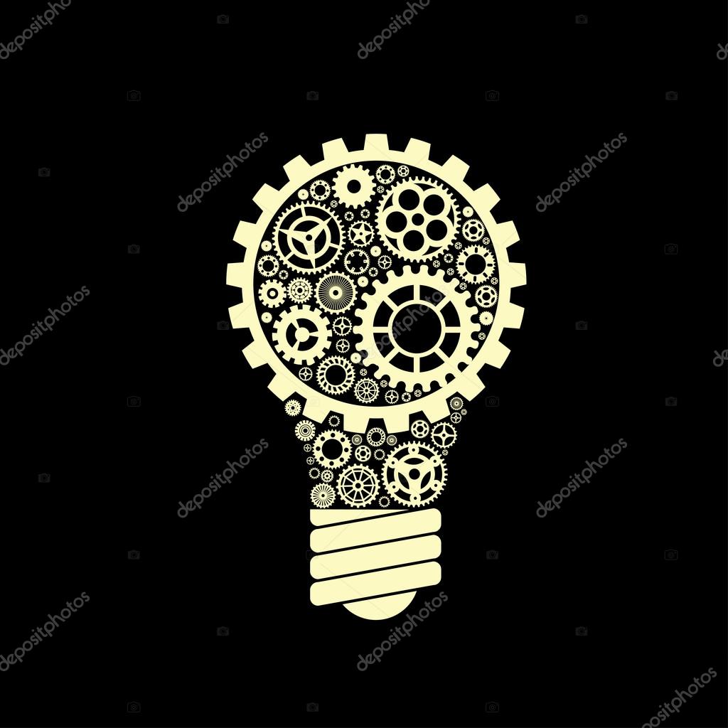 Simple light bulb conceptual icon with gears inside. Vector illustration