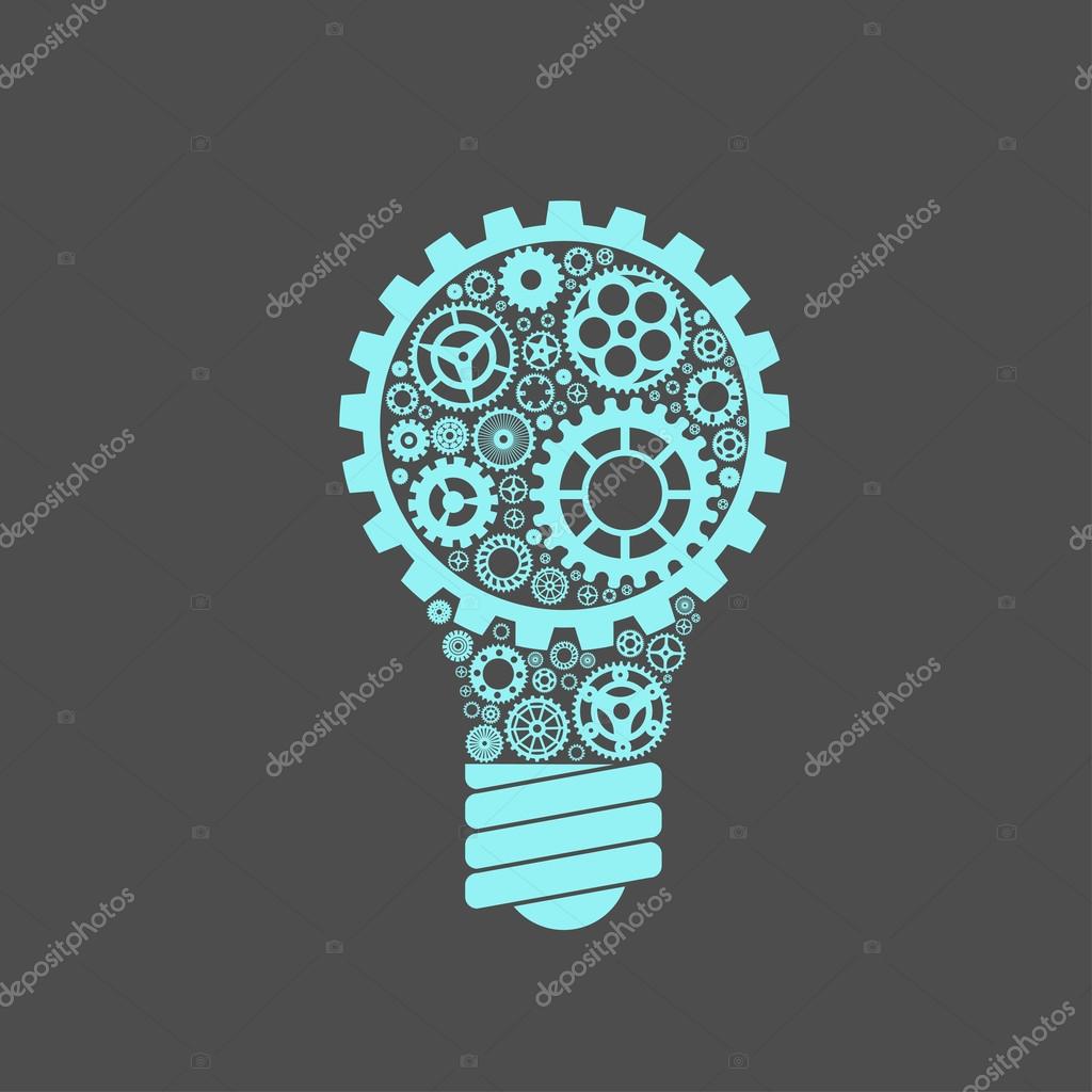 Simple light bulb conceptual icon with gears inside. Vector illustration