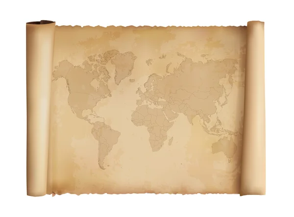 Mapa do mundo em pergaminhos de papiro. Ilustração vetorial . — Vetor de Stock