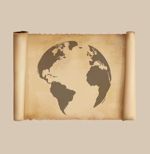 Carte du monde sur les rouleaux de papyrus. Illustration vectorielle . — Image vectorielle