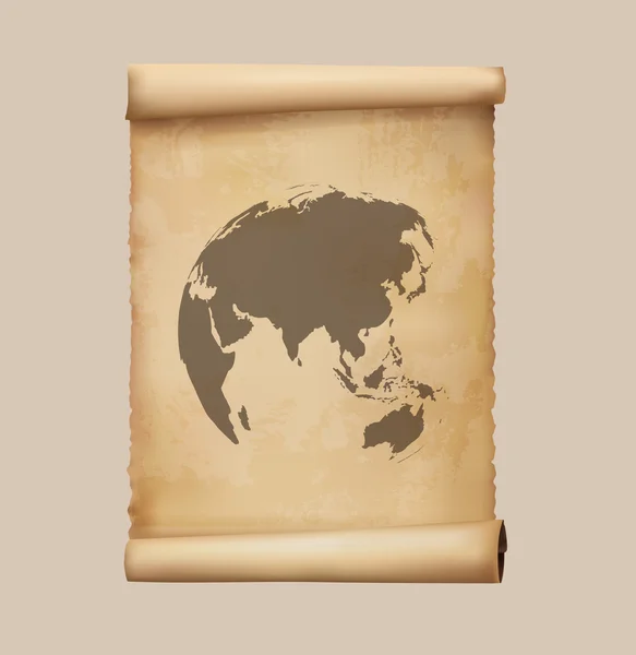 パピルスの世界の地図をスクロールします。ベクトル図. — ストックベクタ