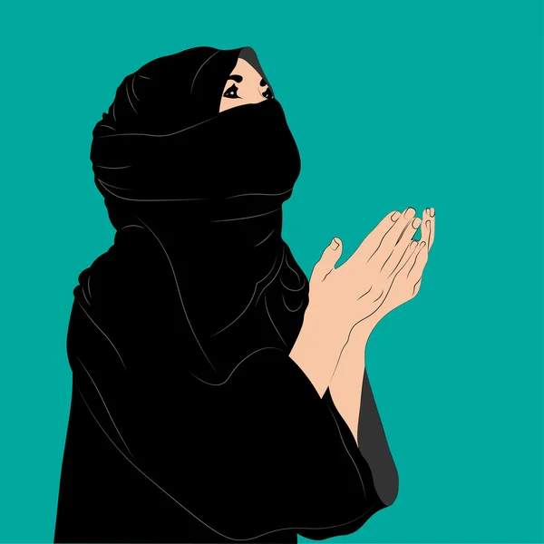 Müslüman kadın dua. Vektör çizim.