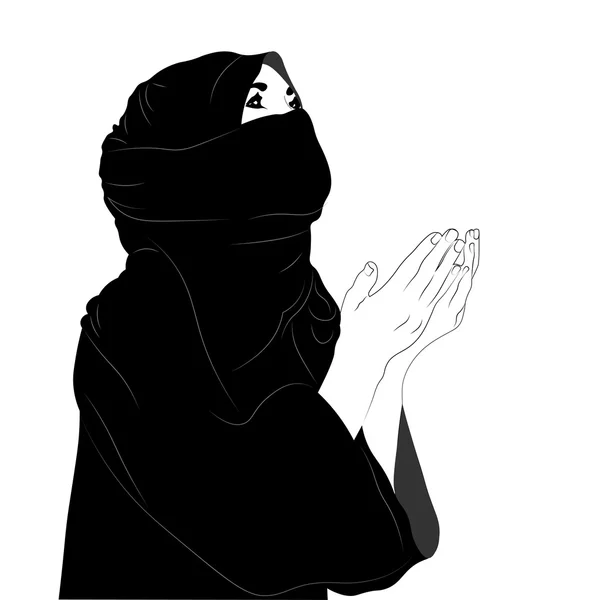 Muslim woman praying. Vector illustration. — Stock Vector