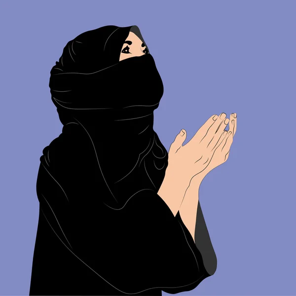 मुस्लिम महिला प्रार्थना कर रही है। वेक्टर चित्र . — स्टॉक वेक्टर