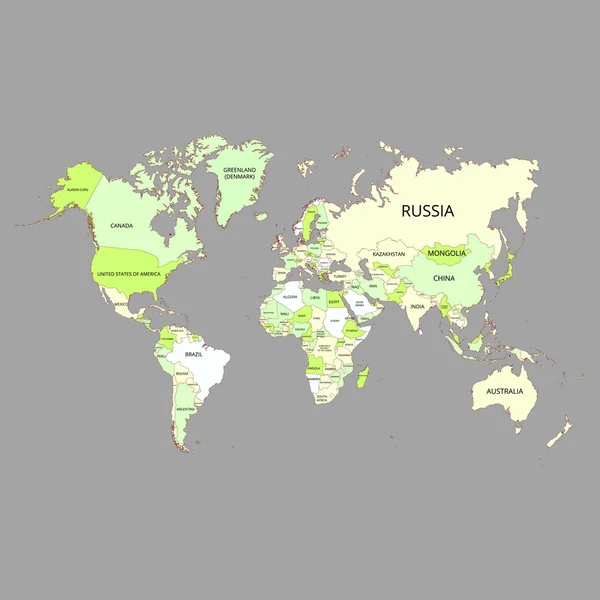 Карта мира с названием стран и континентов. Векторная иллюстрация . — стоковый вектор