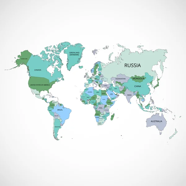 Mapa del mundo con el nombre de países y continentes. Ilustración vectorial . — Archivo Imágenes Vectoriales