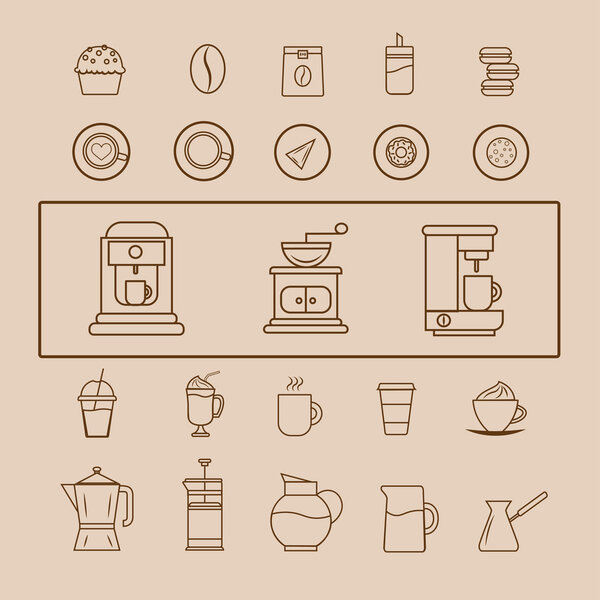 Set of Vector Coffee Elements and Coffee Accessories and Vector Illustration.