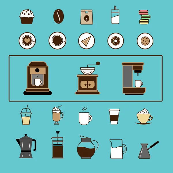 Verzameling van Vector koffie elementen en koffie accessoires en vectorillustratie. — Stockvector