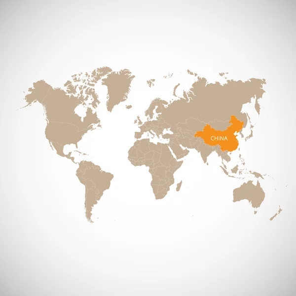 Παγκόσμιος Χάρτης με το σήμα της χώρας. Κίνα. Vector εικονογράφηση. — Διανυσματικό Αρχείο