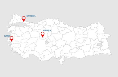 Türkiye büyük ve ayrıntılı haritası tüm bölgeler, alt bölümleri ve Adaları. Ana şehirler işaretleyin. Vektör çizim.