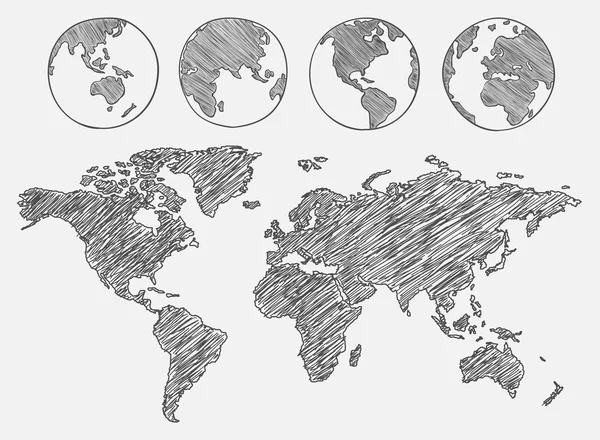 Mapa del mundo dibujado. Ilustración vectorial . — Archivo Imágenes Vectoriales