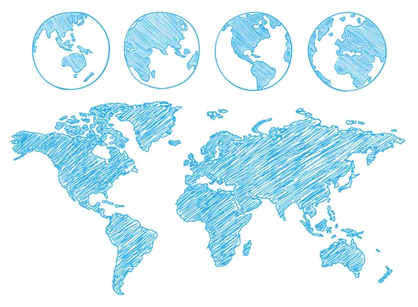 描かれた世界地図。ベクトル図. — ストックベクタ