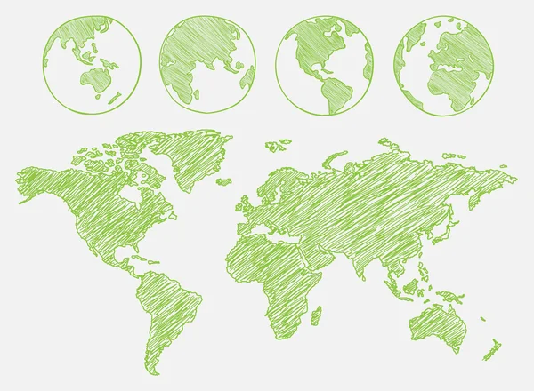 Dünya Haritası çizilmiş. Vektör çizim. — Stok Vektör