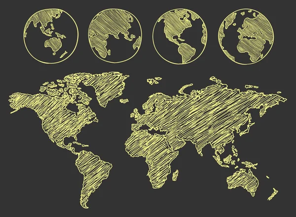 Mapa do mundo desenhado. Ilustração vetorial . — Vetor de Stock