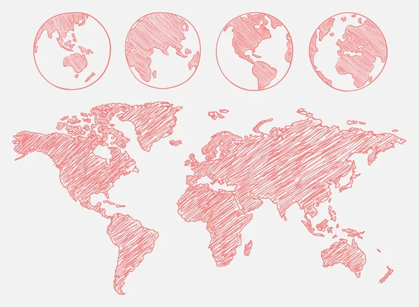 绘制的世界地图。矢量图. — 图库矢量图片