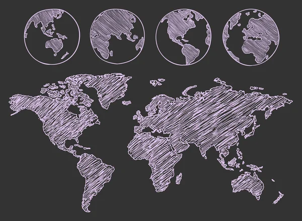 Mapa del mundo dibujado. Ilustración vectorial . — Vector de stock