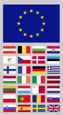 Avrupa Birliği 'nin bayrakları. Vektör illüstrasyonu.