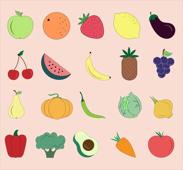 Fruit and vegetables set icon — Stock Vector