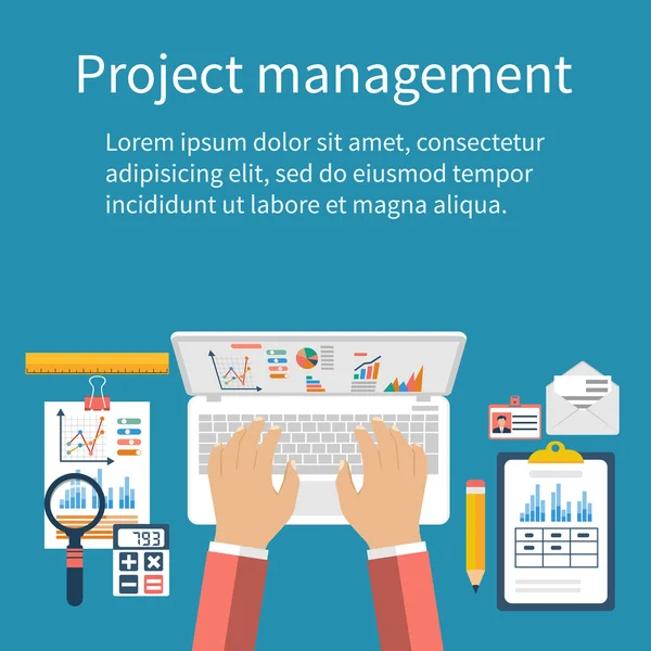 Project Management concept. Bedrijfsanalyse, planning, financi — Stockvector