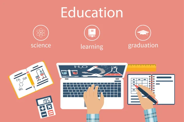 Ciencias del aprendizaje. Concepto educación a distancia, e-learning — Archivo Imágenes Vectoriales