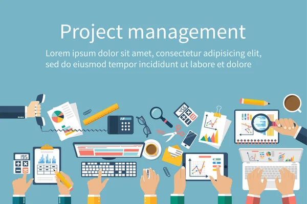 Proje Yönetimi kavramı. İş takım projeler üzerinde çalışıyoruz. Brai