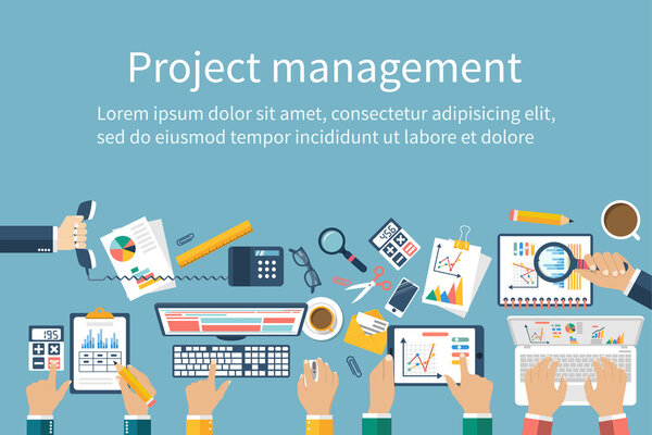 Концепция управления проектом. Бизнес-команда работает над проектами. Брей
