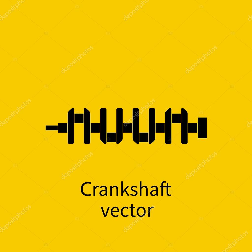Spare engine, crankshaft, vector. Crankshaft icon. Spare cars. Engine parts. Black icon on a yellow background. Car repair. Sign of the garage, car service.