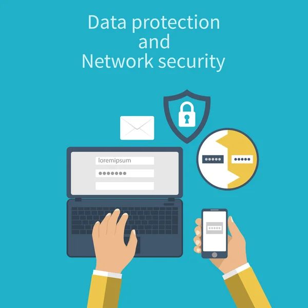 Protección de datos y seguridad de la red . — Vector de stock