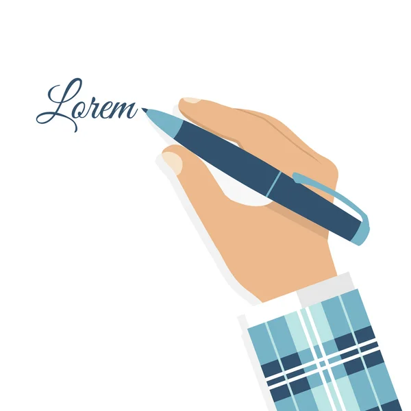 Το χέρι του ανθρώπου με ένα κοντινό πλάνο στυλό σε επίπεδη στυλ, διάνυσμα. — Διανυσματικό Αρχείο