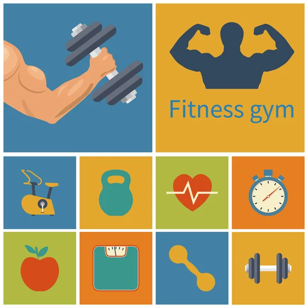 Gym icons, icon collection for sports and fitness. — Stock Vector