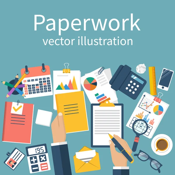 Papierwerk. Werken met documenten — Stockvector