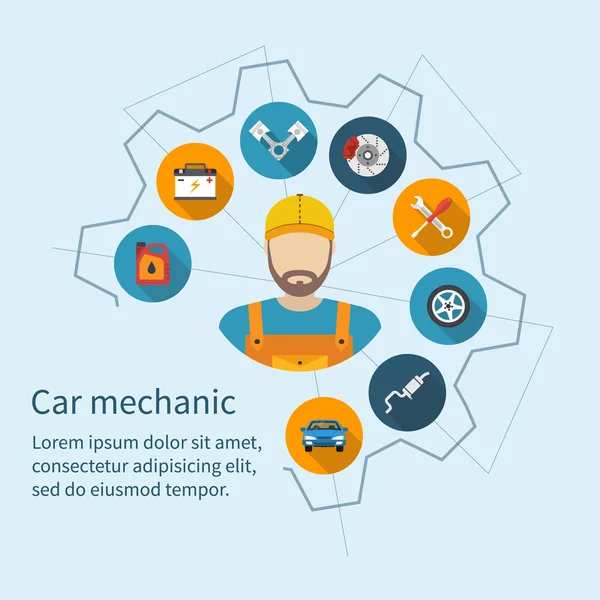 Carro mecânico conceito de serviço de carro — Vetor de Stock