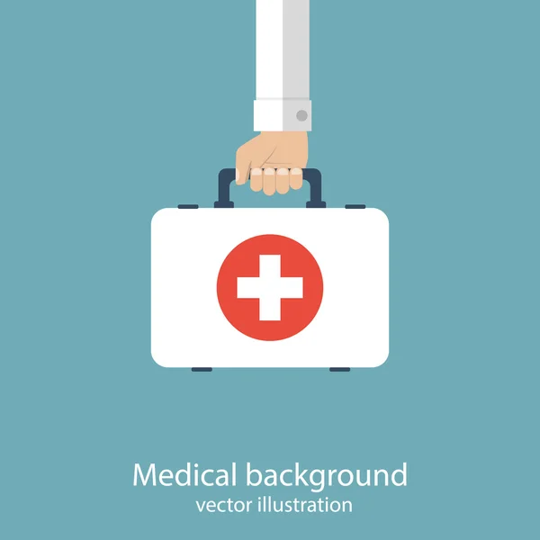 Kit de primeiros socorros em mãos médico — Vetor de Stock