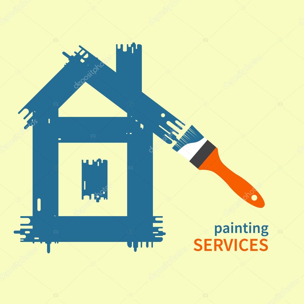 Brush. House painted paint.  Painting, repairing, restoration, renovating. Painting services. Vector logo template